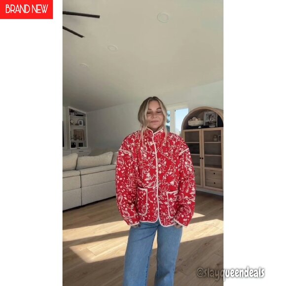 Loose Cropped Puffer Jacket Retro Striped Quilted Lightweight Outerwear - Picture 8 of 8